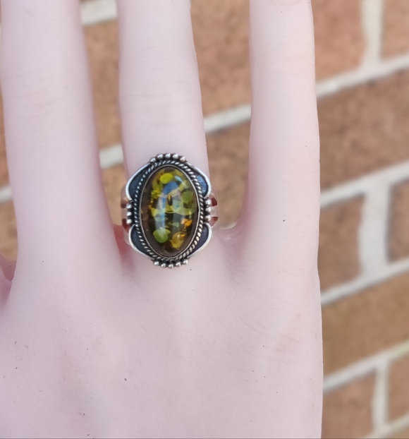 Vintage Sterling Amber Ring - Picture 6 of 7